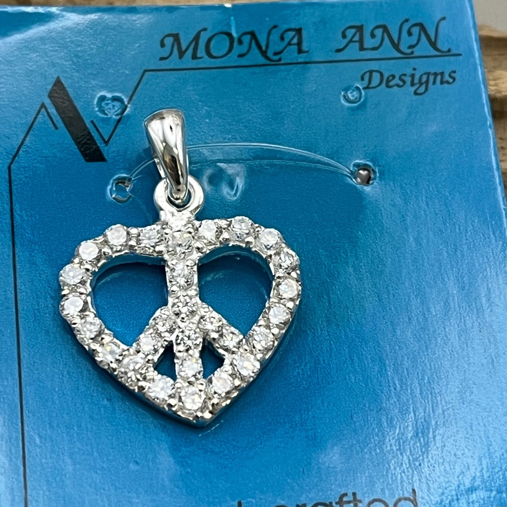 Silver Crystal Heart Peace Necklace - Picture 2 of 5